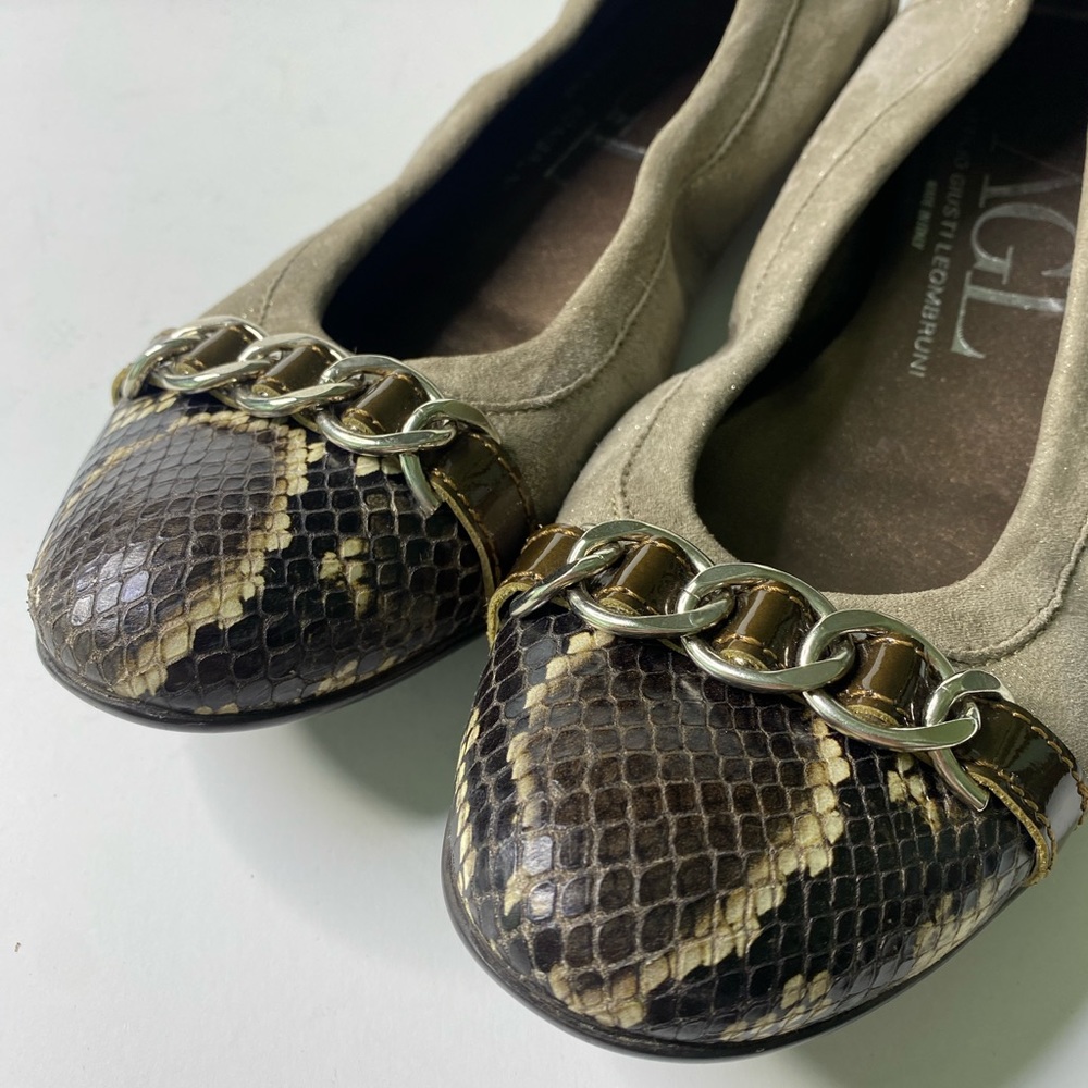 AGL Ginger Snakeskin Cap Toe Metallic Ballet Flats Taupe size 9 / 39